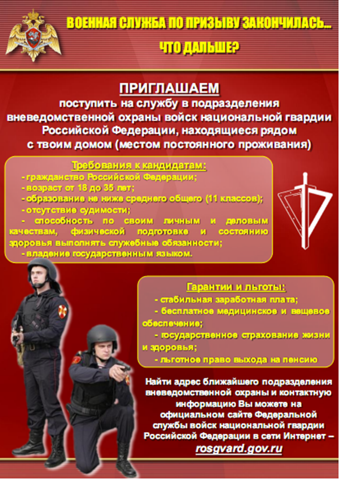 Набор на службу в подразделения вневедомственной охраны войск национальной гвардии Российской Федерации!.