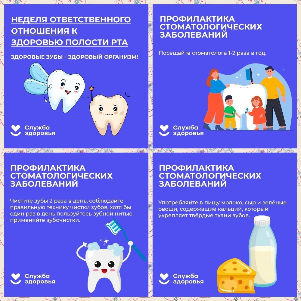 17-23 марта – Неделя ответственного отношения к здоровью полости рта (в честь Всемирного дня здоровья ротовой полости 20 марта).